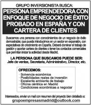 Grupo Inversionista busca emprendedor